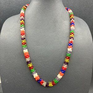 Long Multicolor Beaded Necklace 28 Inches Triangular Handmade Retro Boho Hippie